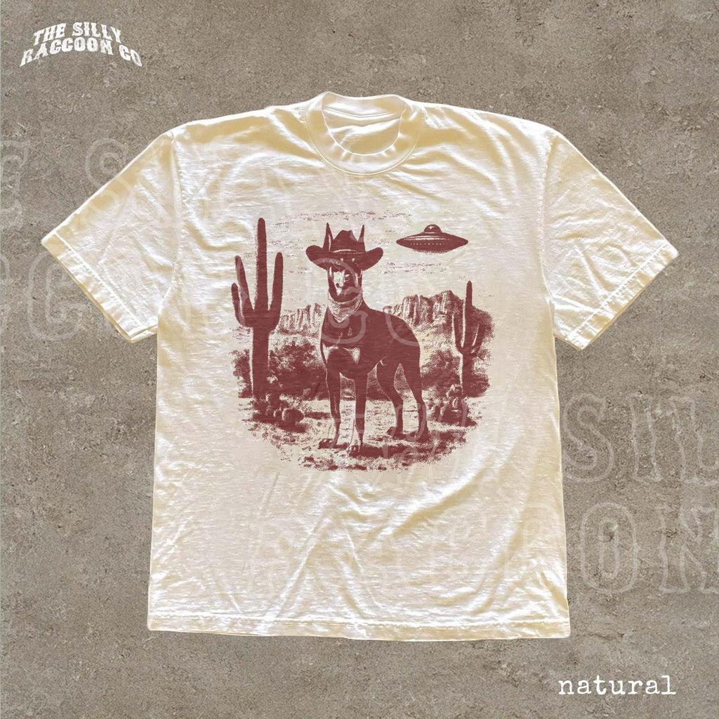 Cowboy Dog Shirt UFO Western Tee Retro Alien Dog Graphic Funny Dog Lover Gift Vintage Desert T-shirt