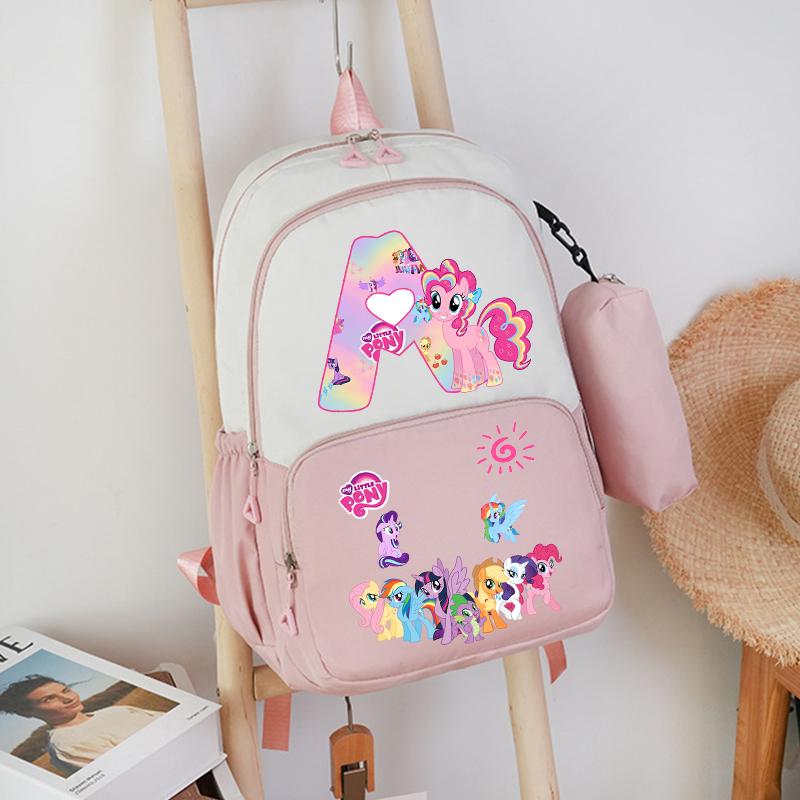 2pcs My Little Pony Backpack Pencil Case Girl Student Teenager Pink Book Bag Men Rucksack Travel Mochila Escolar Gift STEM DIY Model Kit 3D