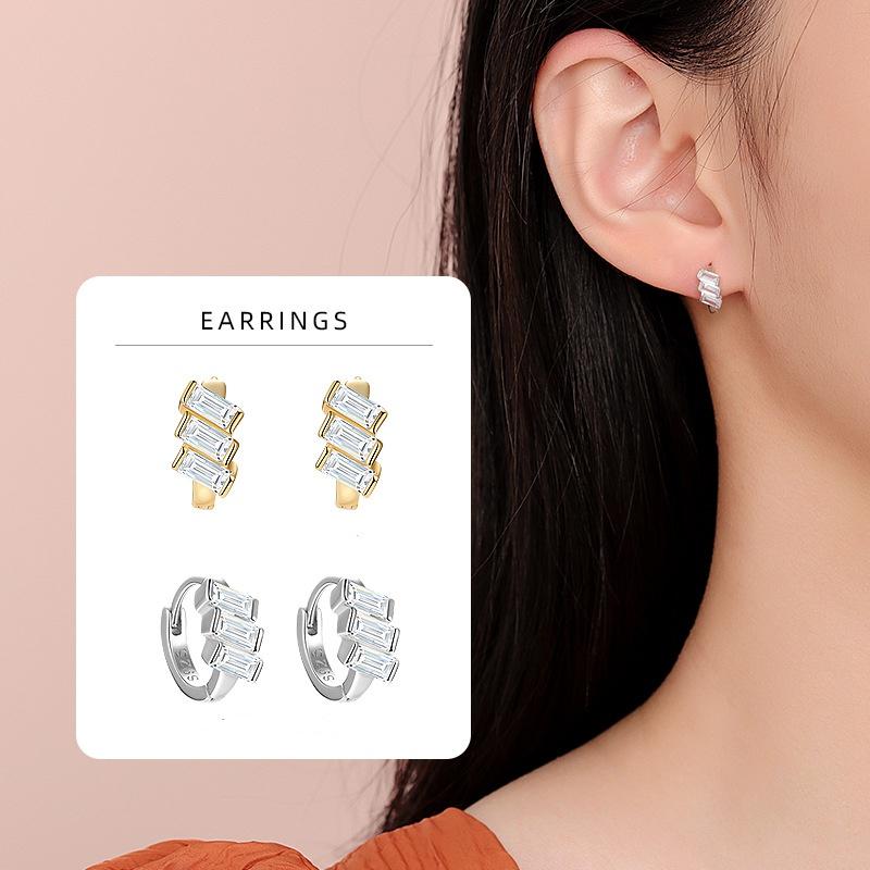 925 Sterling Silver Fashionable Geometric Rectangular Zircon Stud Earrings Classic Party Charm Silver Jewelry For Women Gifts