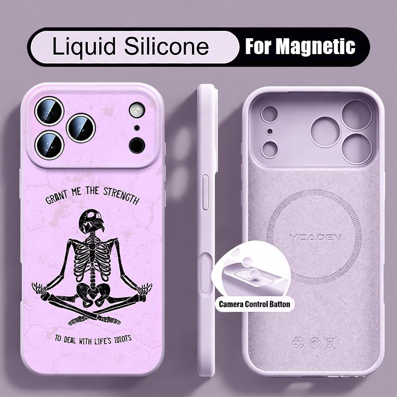 Colorful Skeleton Pattern Case For iPhone 17 Pro Max Magnetic For Magsafe Liquid Silicone Cover For iPhone 16 15 14 13 Pro Max