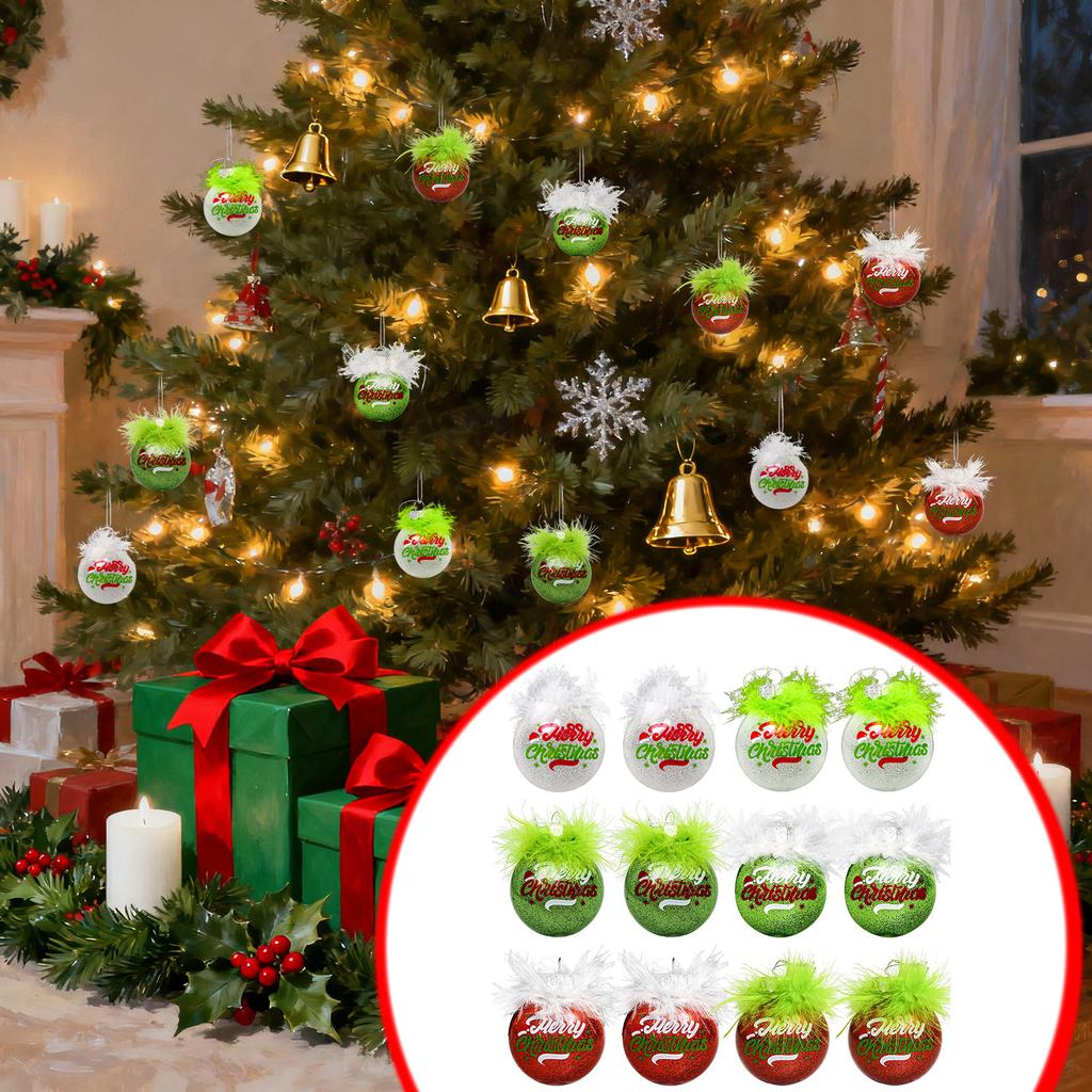 Pachet 12 bucăți de ornamente pentru pomul de Crăciun cu păr verde, elemente de decorațiuni drăguțe