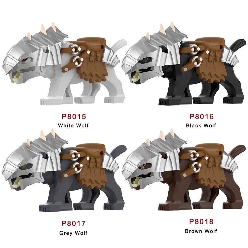 Medieval Castle Green Dragon Knight Building Blocks Figure Accessory Shield Vest Warhorse Cape Orc Flag Mount Wolf Toy Gift D123