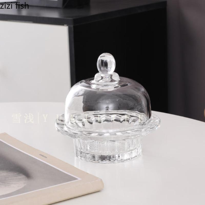 Glass Dessert Plate with Lid Dining Plate Cake Plates Dim Sum Dish Caviar Dish Butter Dish Sashimi Plate Fruit Dishes Salad Bowl