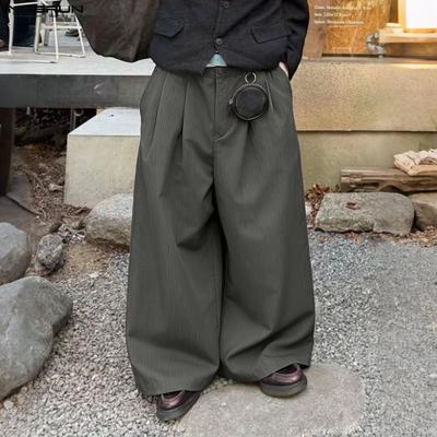 Men Pleating Zip-up Waist Casual Loose Wide Leg Trousers Long Pants