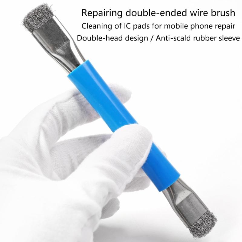 2Pcs Cleaning Brushes Double Head with Stiff Bristle Anti Static Design and Steel Wire for Glues Debris Clearance