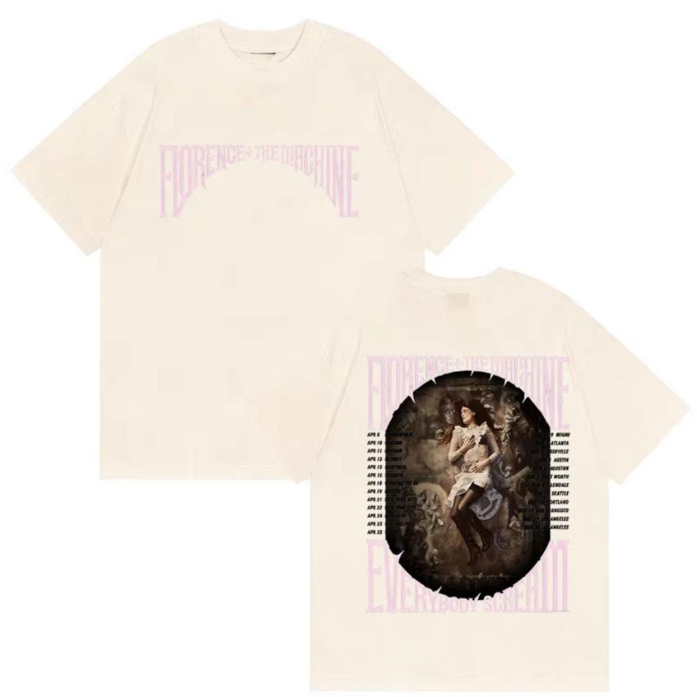 Florence  The Machine Everybody Scream Tour  Graphic TShirts Unisex Women Vintage Harajuku Oversized Cotton TShirt Streetwear