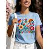 Mexican Colorful Floral Festival Letter Printed T-shirt, Women's Casual Short Sleeved Round Neck Top