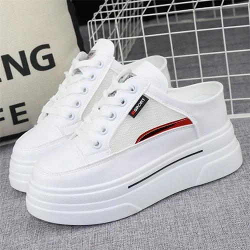 Fashion Mesh Breathable Slippers Women's 2024 Summer Outer Wear Thick Bottom Inner Heightened 8cm Slip-on Loafers Without Heel Sneakers