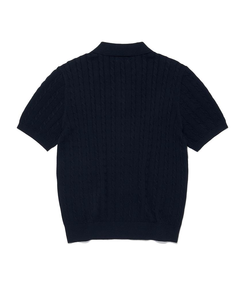 LEE Cable Collar Short Sleeve Knit Navy