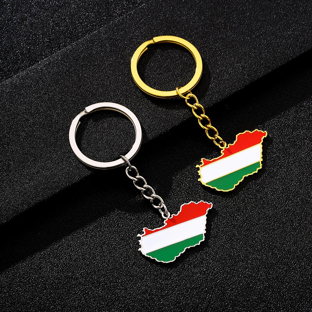 Stainless Steel Ethnic Hungarian Map Flag Keychain for Men and Women
