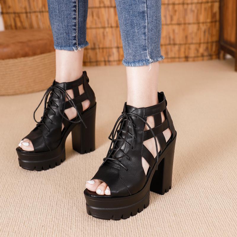 2026 Summer Women s Chunky-Heeled Waterproof Platform Fashion Shoes 38 чёрный