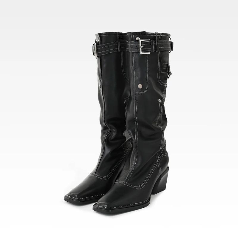 

Версия из овчины толстый каблук квадратная кожаная головка, но ботфорты до колена женские с леопардовым принтом, увеличивающие длину ног, ковбойские ботинки, ботинки на наборном каблуке 40 чёрный