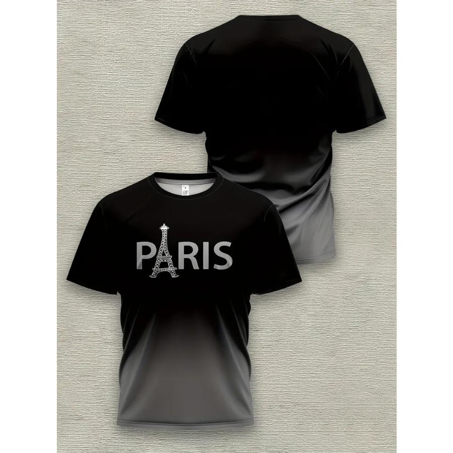 

Чоловічі круті футболки з 3D-принтом Париж Модні футболки Пляжний одяг Літери Еластичний поліестер Спортивні топи з коротким рукавом XS