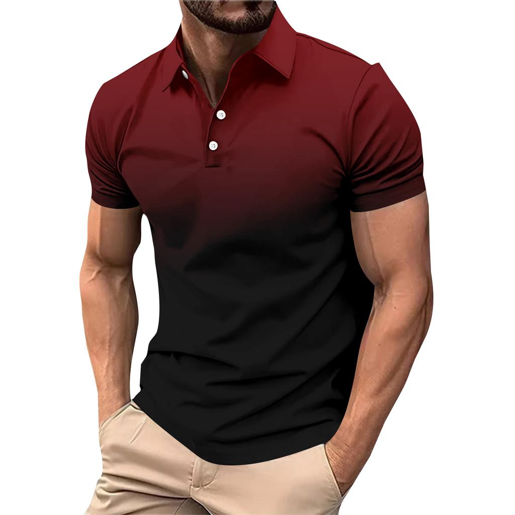 Gradient Color Summer Short Sleeved Lapel Button Men's Casual Top