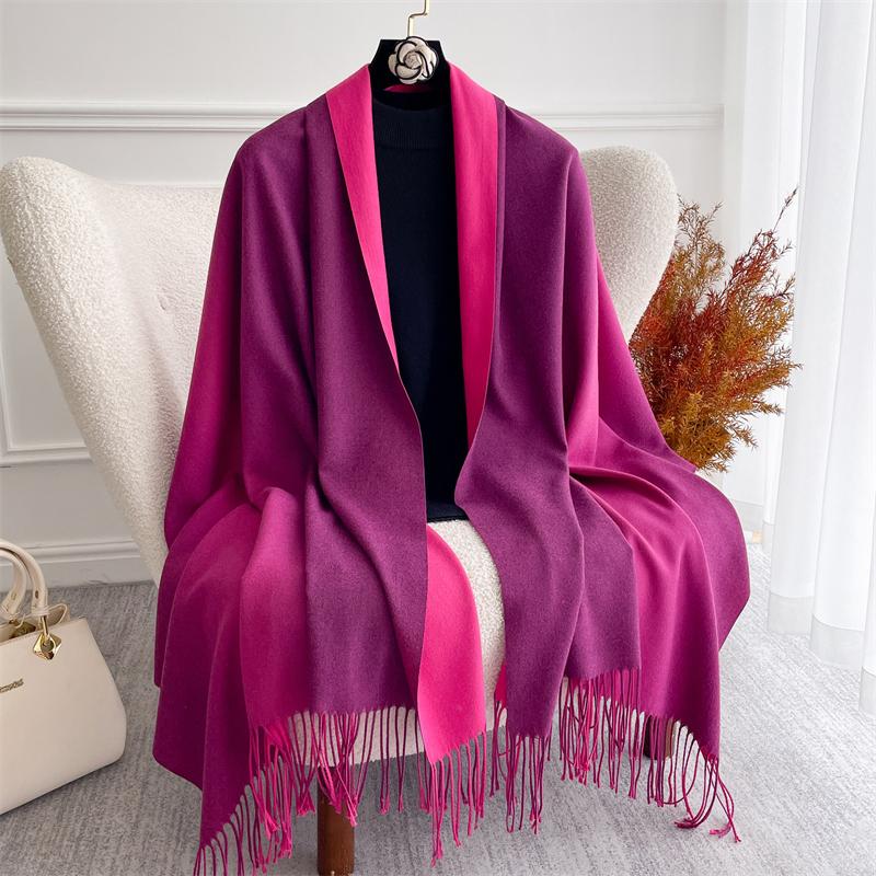 Fashion Solid Cashmere Warm Scarf for Women New Design Pashmina Winter Double Color Shawl Wraps Bufanda Tassel Blanket Poncho