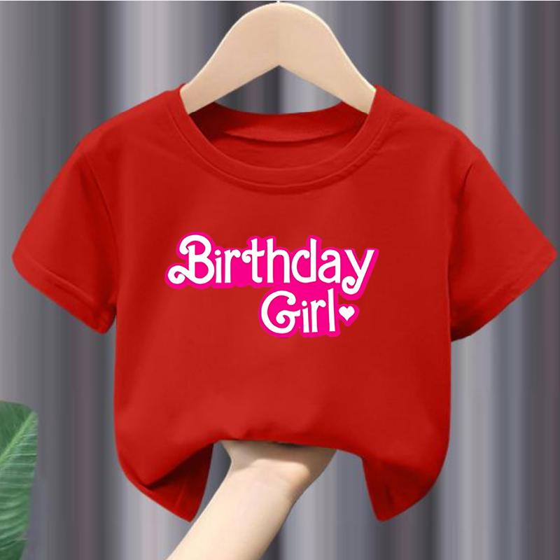 Hot Sale pink birthday girl Print Childrens Clothing Tshirt Clothing Summer Casual Funny Baby Girls Tshirt polyester fabric 110