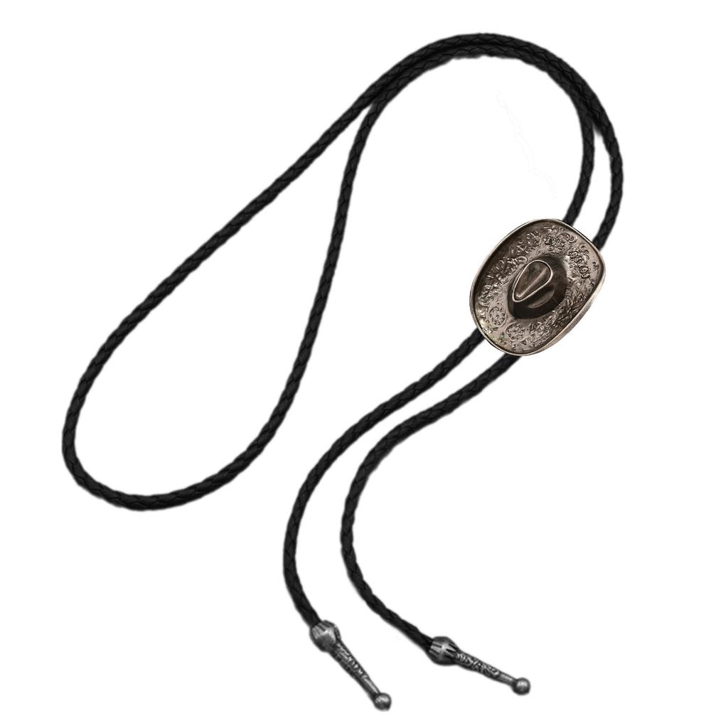 Vintage Cowboy Hat Bolo Tie Necklace With Wheat Star Charm PU Leather Cord Fashion Necktie For Men And Women