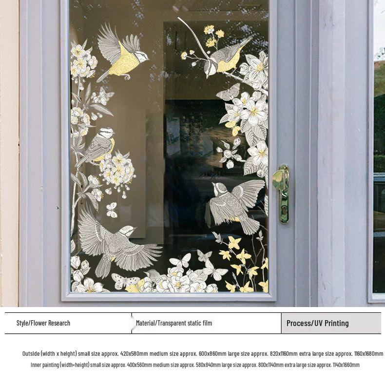 Purple Fresh Flower Static Cling Decoration for Shop Windows and Doors