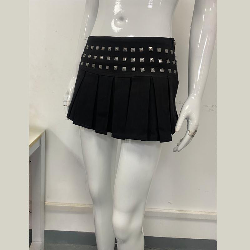 Y2K Gothic Punk Harajuku Sexy Ultra Short Riveted Fold Mini Skirt