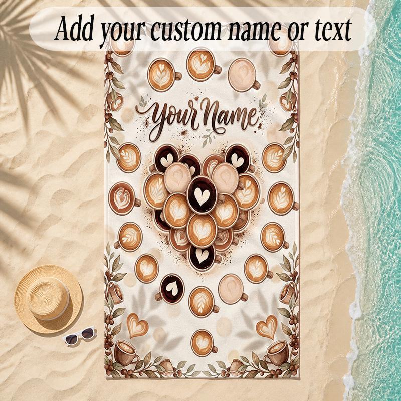 Hearts Theme Soft Beach Towel Personalized Custom Name Text Towel Portable for Beach Pool Travel