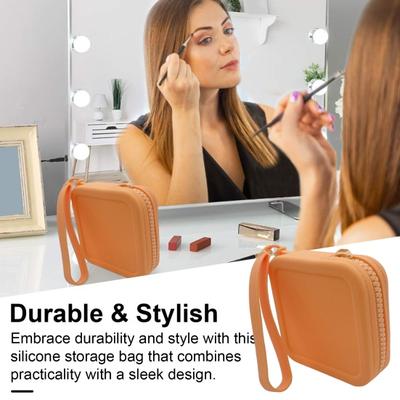 Aufbewahrungstasche aus Silikon mit Handschlaufe, quadratische Form, Reißverschluss, wasserdicht, für tragbare Schlüssel, Kopfhörer, Lippenstift, Karten, Aufbewahrungstasche, Organizer für kleine Gegenstände