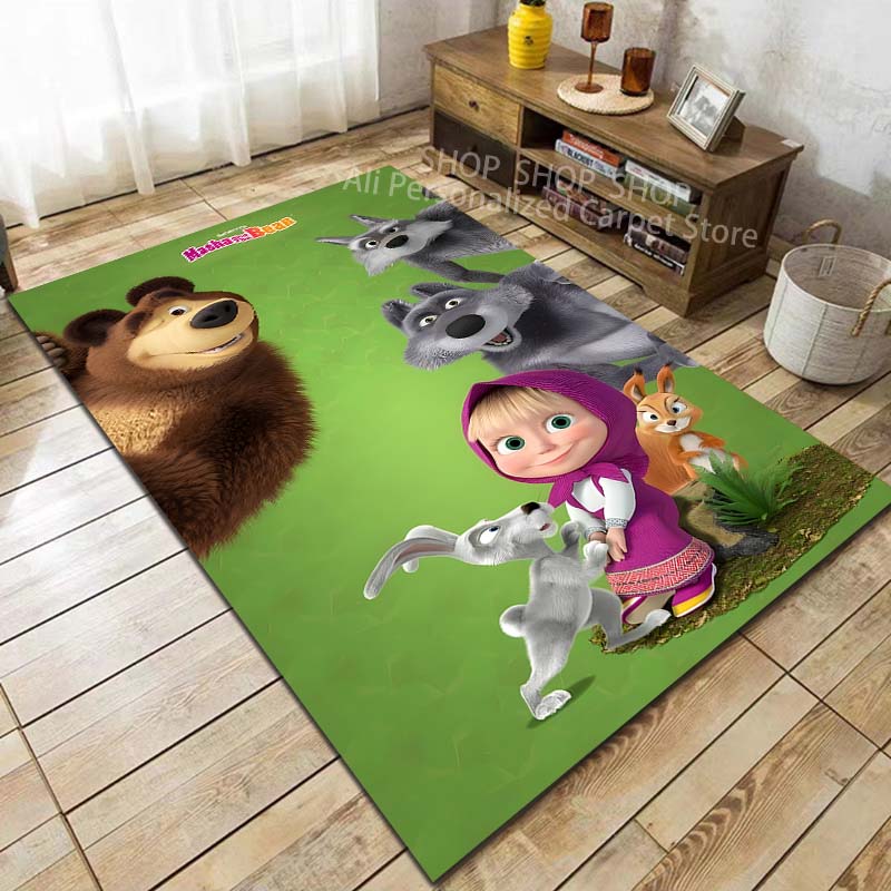 1PC Cartoon Masha and Bear Pattern Carpet for Living Room Bedroom Sofa Home Decor Non-slip Floor Mat Large Size Child Gift