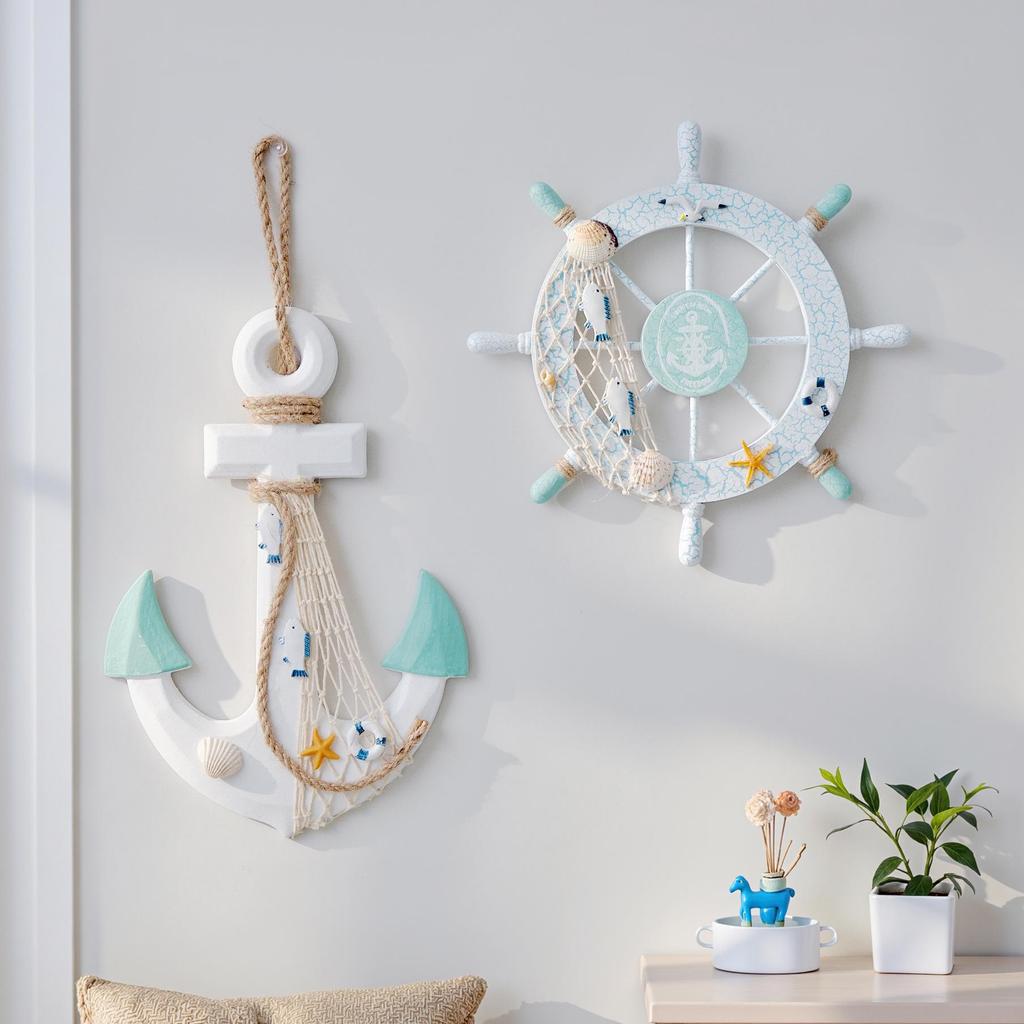 Mediterranean Style Helmsman Anchor Wall Decor for Kindergartens and Bars