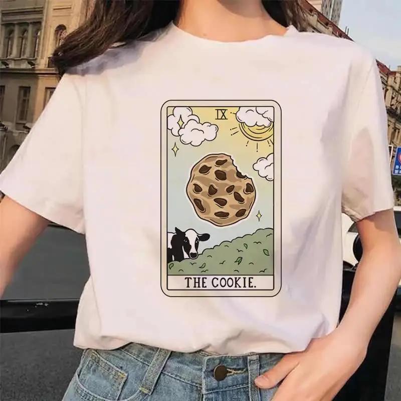 Tarot Card Flower Funny Time Graphic Print T Shirt Fashion Casual Crew Neck Short Sleeve  T Shirt Women