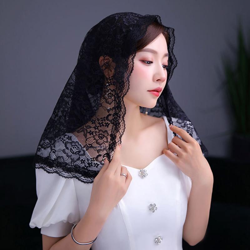 Spanischer Stil Spitze Traditionell Vintage Mantilla Schleier Lateinische Messe für Kopfbedeckung Schal für Katholische Kirche Kapelle 2 Farben