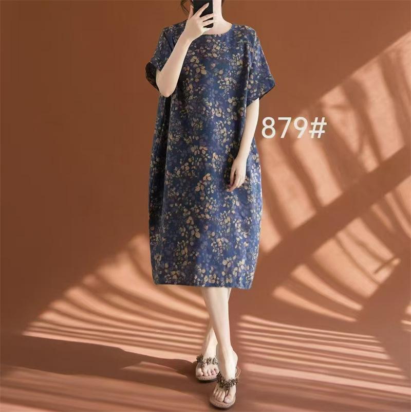 Real Shot 2026 Summer New Large Size Women's Clothing Fat MM Linen Cotton Linen Retro Literary Ethnic Style Casual Dress