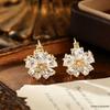 Double-Sided Zircon Cat Eye Flower Earrings, 16K Gold Plated, Super Shiny Versatile Jewelry