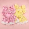 Sweet Plaid Lace Dog Skirt British Style Cat Princess Dress Puppy Fairy Skirt  Photograph Prop