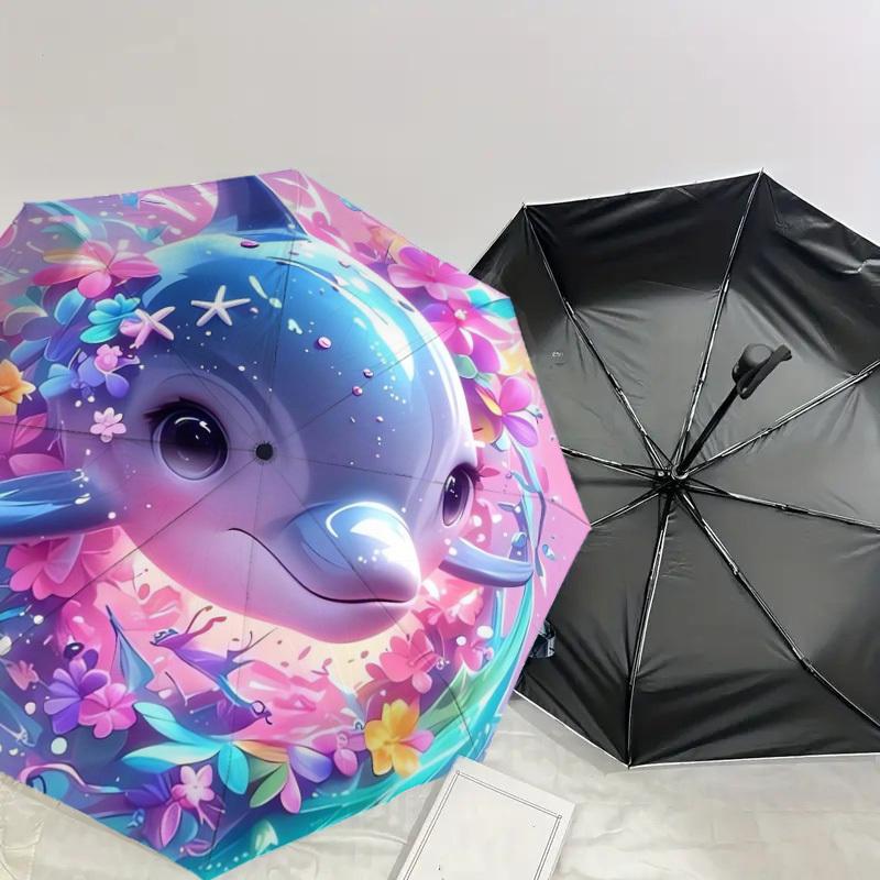 1pc Magical Dolphin Fantasy Umbrella with Plastic Handle,Suitable for All Seasons Home Travel Outdoor UmbrellaDD422