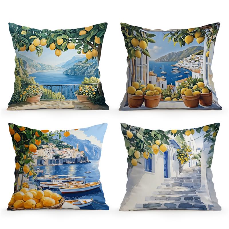 Home Decor Lemon & Coastal Scenes Pillow for Home Decor Pattern Cushion Cover Suitable for Sofa Bedroom Car Pillow Cover