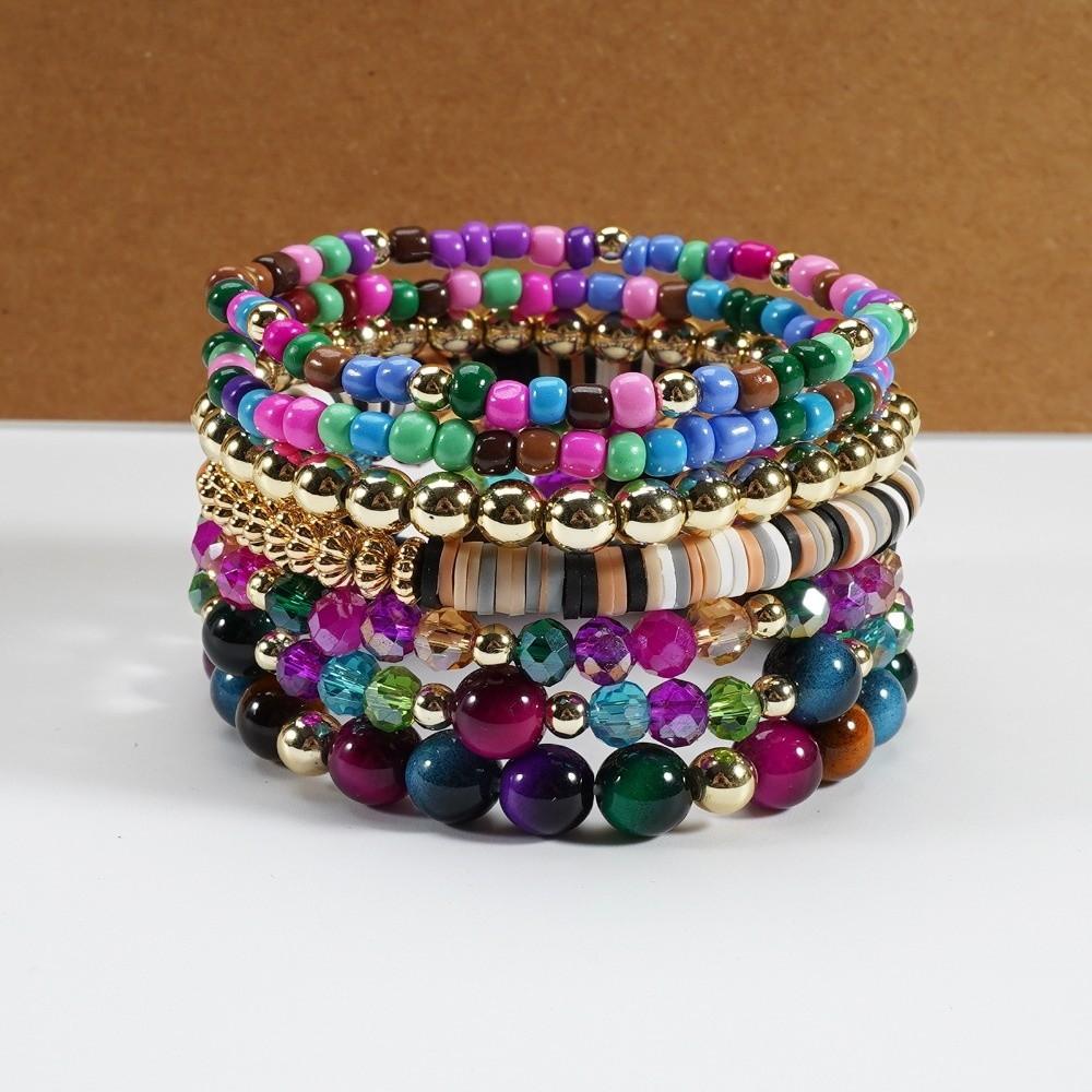7 PC/Set Handmade Beads Bracelet Set Elastic Rope Hand Chain New Stackable Bangles Set Gifts