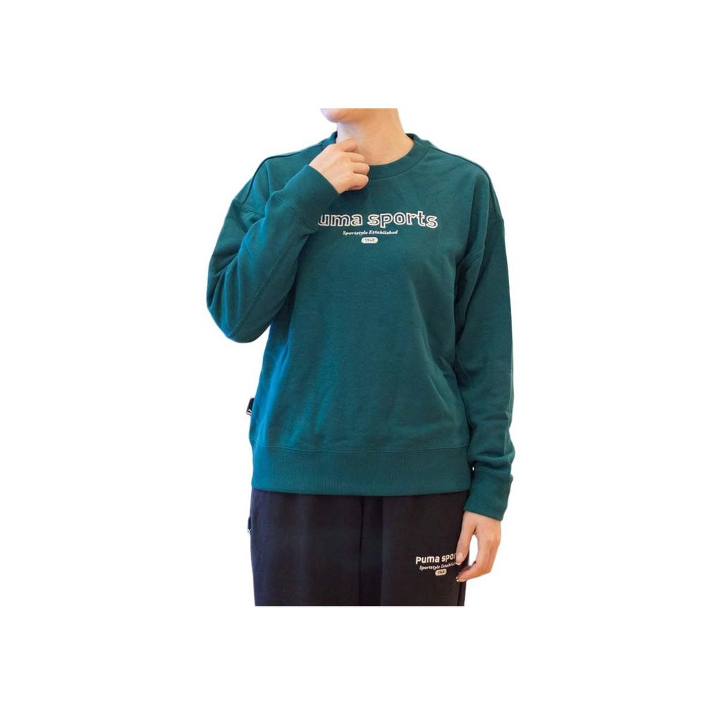 Puma Team Crew Letter Print Round Neck Pullover Knit Sweatshirt Women Sweatshirt Green 623482-43