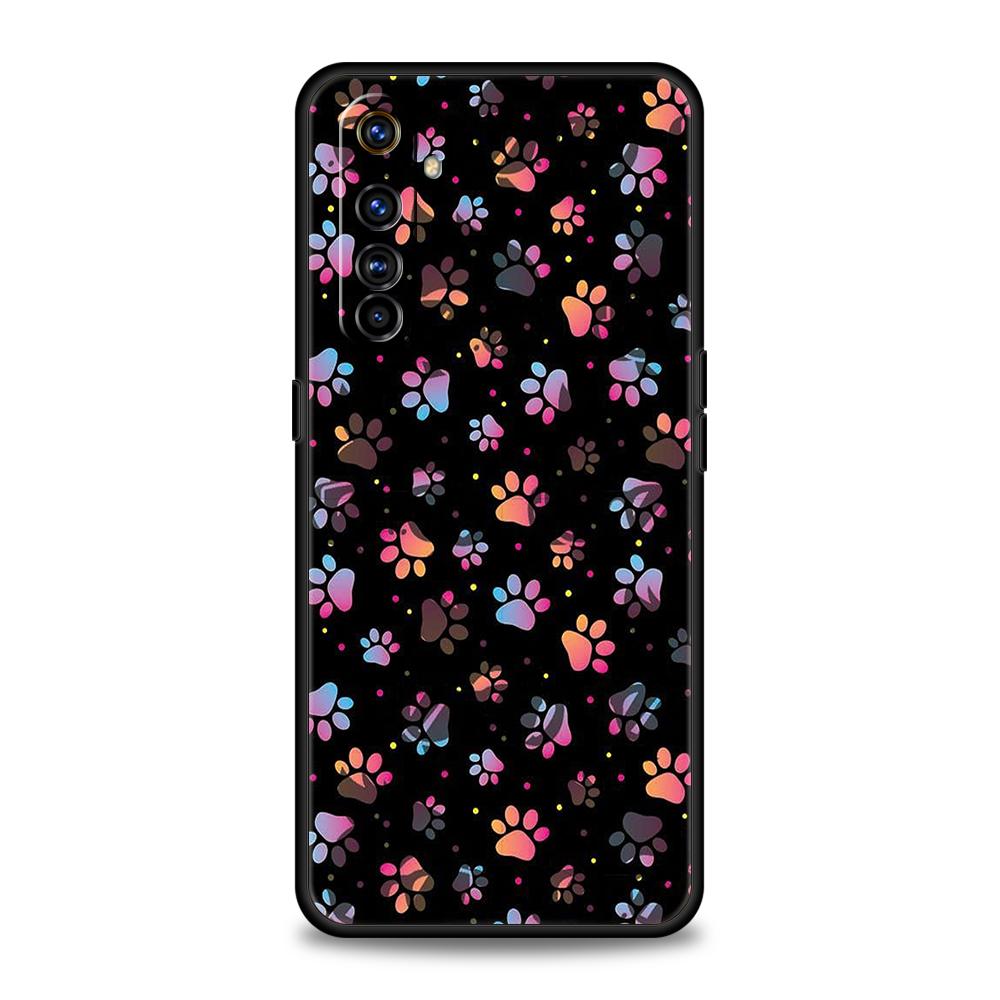 Dog Footprint Paw Cute Phone Case for Realme 8 9 Pro Plus 8i 9i 6 7 GT2 C21 C25 C3 C11 11 Pro 5G Plus Shockproof Silicone Shell