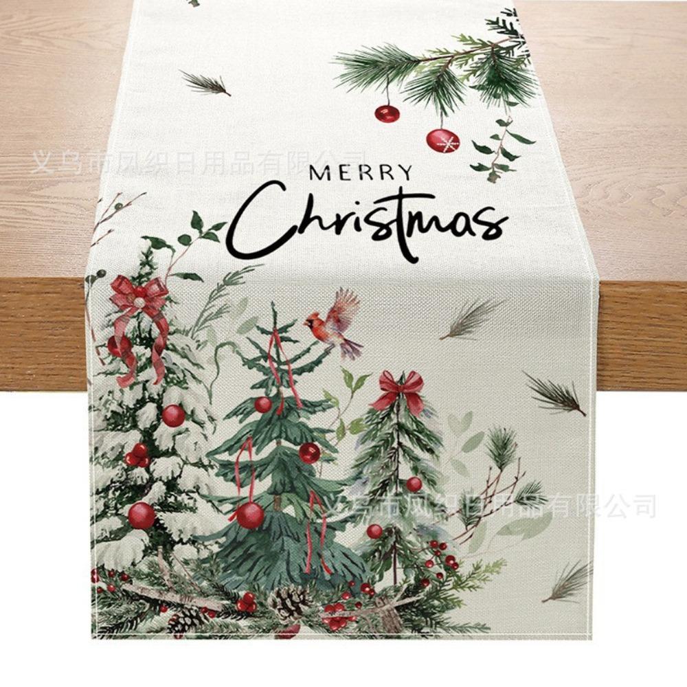 Christmas Table Runner Winter Snowman Santa Print Dining Table Mat for Holiday Decor
