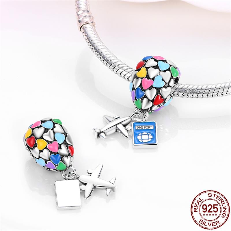 Original SS925 Sterling Silver Blue Travel Earth Camera Charm Fit  Bracelet DIY Pendant Woman Jewelry Hot Sale New In