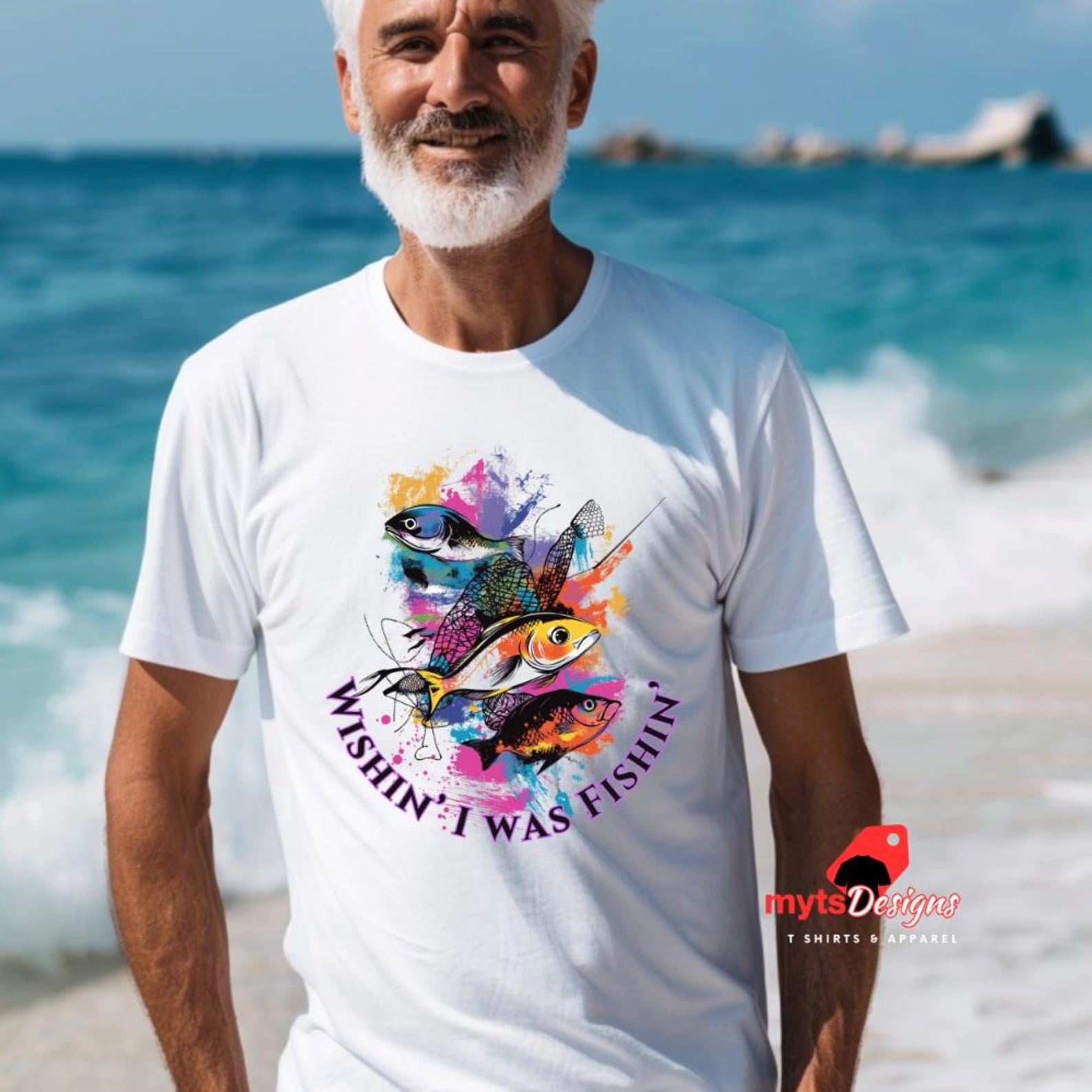 Wishin I Was Fishin T-Shirt: Pop Art Retro Fishing Tee M