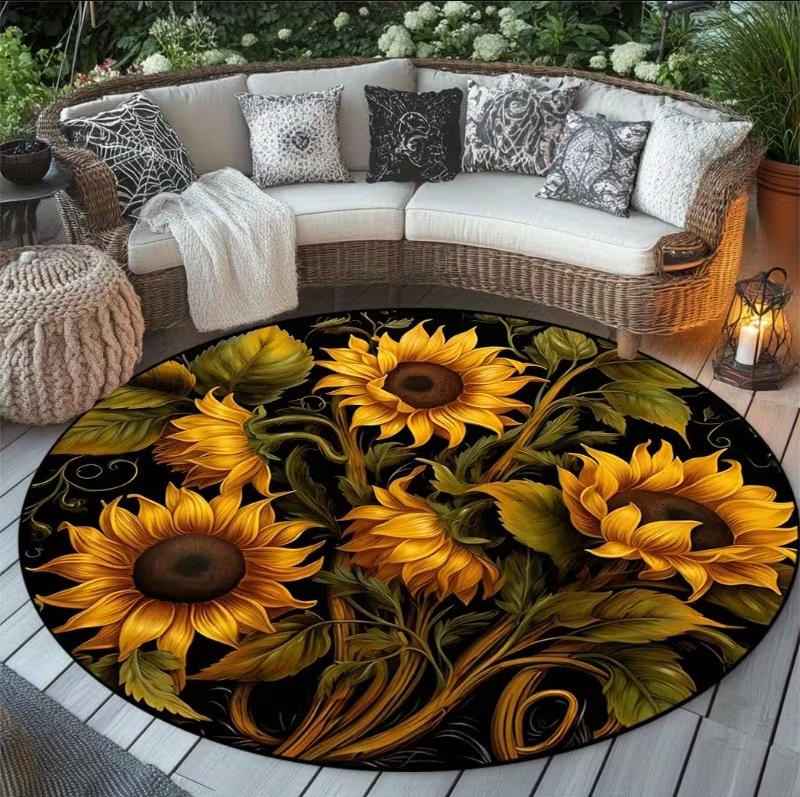 Elegant Sun Flower Round Rug Carpet Floor Mat Door Mat Entrance Mat for Home Decoration Living Room Decoration
