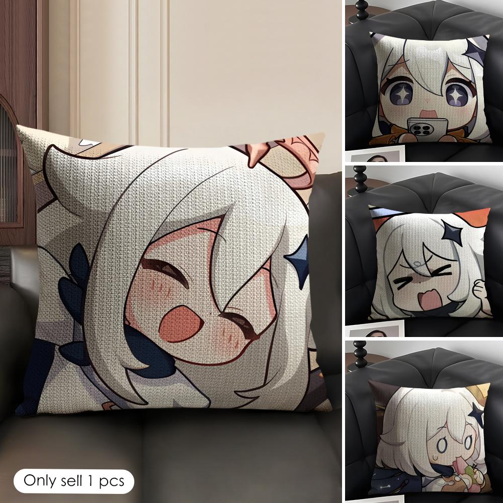 Paimon Cute Cute Genshin Impact Cushion Cover Natural Linen Organic Fabric DoubleSided Printing Sofa Home Decor Pillow Case