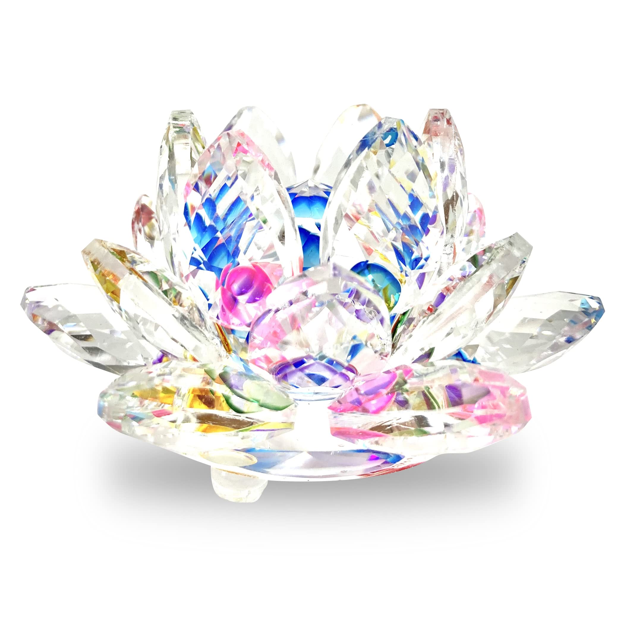 

Prism Ornament Glass Suncatcher Figurine Rainbow Lotus Flower Feng Shui Good Luck, Wealth, Protection from Evil, Healing Object, Decor (1 Piece)