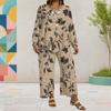 Women Plus Size Floral Printed Round Neck Long Sleeve Layered Top Wide Leg Pants Two Piece Set