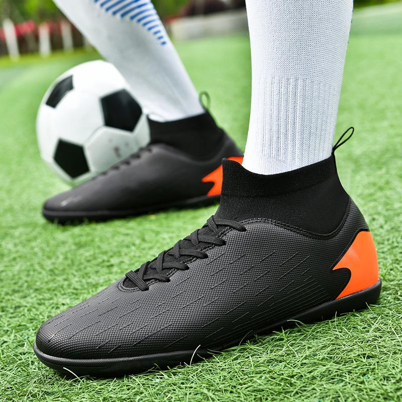 Men's Football Boots Rubber Soft Sole Short Nail Artificial Turf Leather Youth Kids Football Shoes