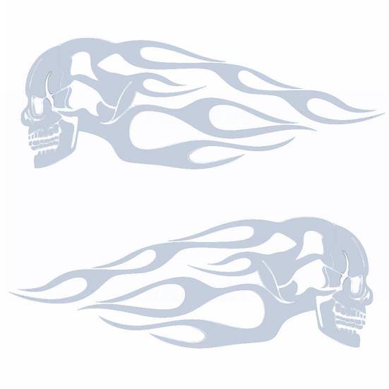 2Pcs Universal Motorcycle Gas Fuel Oil Tank Skull Flame Badge Decal Sticker