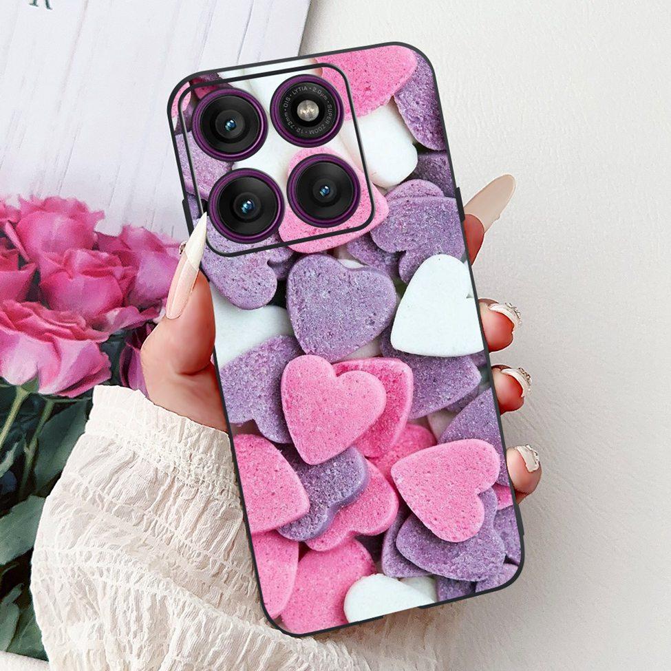 For Motorola Edge 60Pro XT2507-1 Back Cover For Motorola Edge 60 Pro Case Cute Cartoon Luxury Flower Painted Black Silicone 6.7"