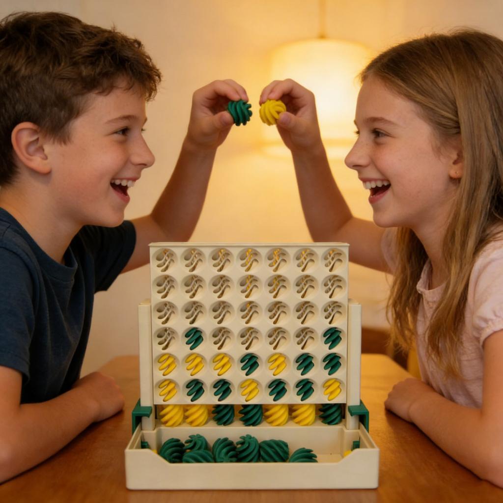 Fun 3D Printing Board Game - Four-in-a- Game. Spiral-shaped Game Pieces. Foldable For Easy Storage. Play As A Two-player Game.