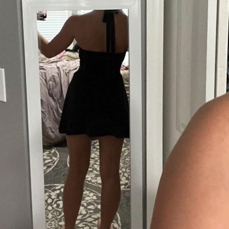 Women's Halter Neck Ruched Waist A-Line Mini Dress Casual Sleeveless Bodycon Party Dress
