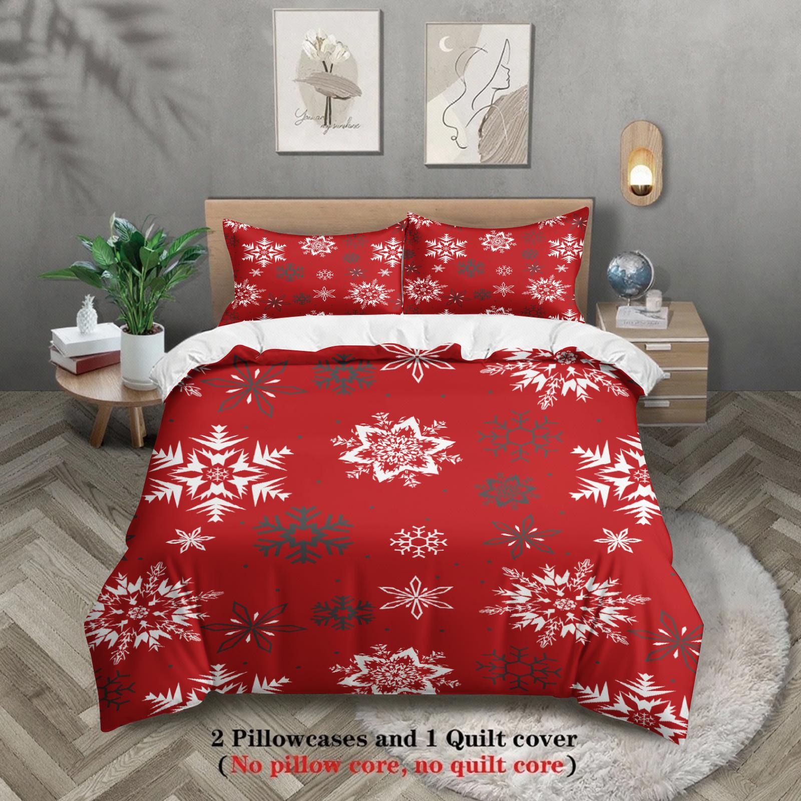 

3pcs Marry Christmas Bedding Set Snowflake 3D Printed Breathable Duvet Cover King Queen Twin Single Size Bithday Gift Room Decor EU Single 135x200cm